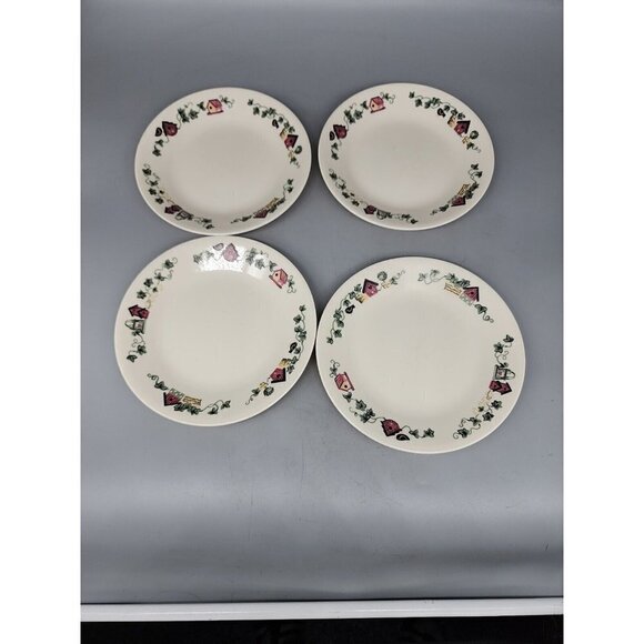 Set of Four (4) Corelle Corning Garden Home Dessert/Bread Plates 6.75" Birdhouse - Picture 1 of 6